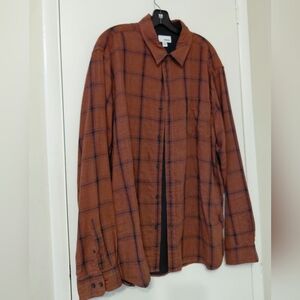 Mens XXL Rust Plaid Button Down Lined Black Sonoma Shirt